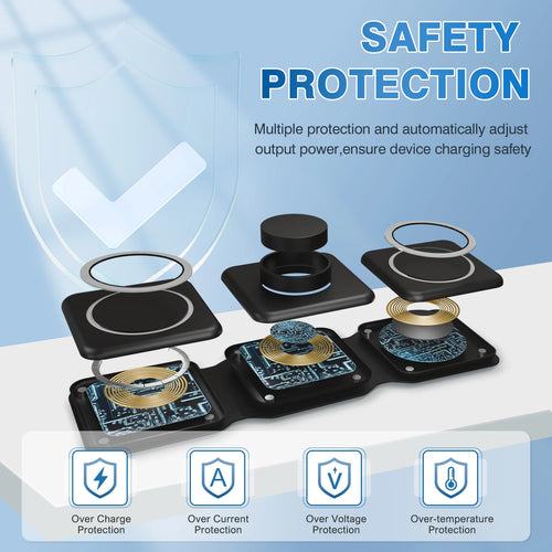 15W Magnetic Wireless Chargers 3 in 1 Foldable Phone Charge Dock Fast Charg Travel for Apple Watch IPhone 17/16/15/14/X AirPods